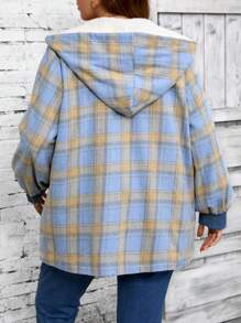 EMERY ROSE Manteau d'hiver pour femme grande taille, à fermeture éclair, à manches longues, à capuche, avec motif à carreaux, style casual