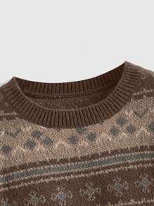 ROMWE Fairycore Áo len dài tay cổ tròn thả vai họa tiết hình học thường ngày cho nữ, mùa thu đông - Nhiều màu - Xem 4