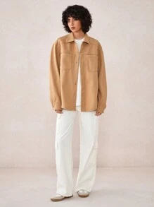 Chaqueta casual de manga larga con cuello alto y corte holgado para hombre, adecuada para otoño e invierno