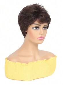 Short Machine Made Bang Wig, Color 2# Pixie Wig Chocolate Brown None Lace Wig With Fringe, Natural Layered Wigs Human Hair Wear And Go - S2 - View 5