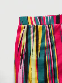 Slaydiva Top Con Estampado Integral De Manga Con Volante Y Leggings Con Cordón Lateral