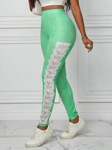 SHEIN LUNE Quần legging bó in khối màu giản dị cho nữ - màu xanh lá - Xem 5