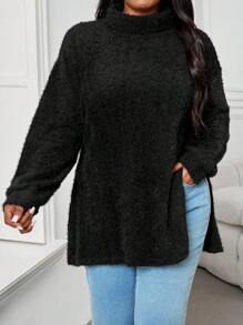 SHEIN LUNE 大码针织蓬松高领 T 恤