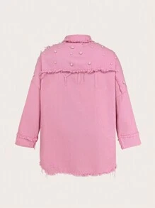 Slaydiva Plus Flap Pocket Drop Shoulder Raw Hem Coat - Pink - View 2