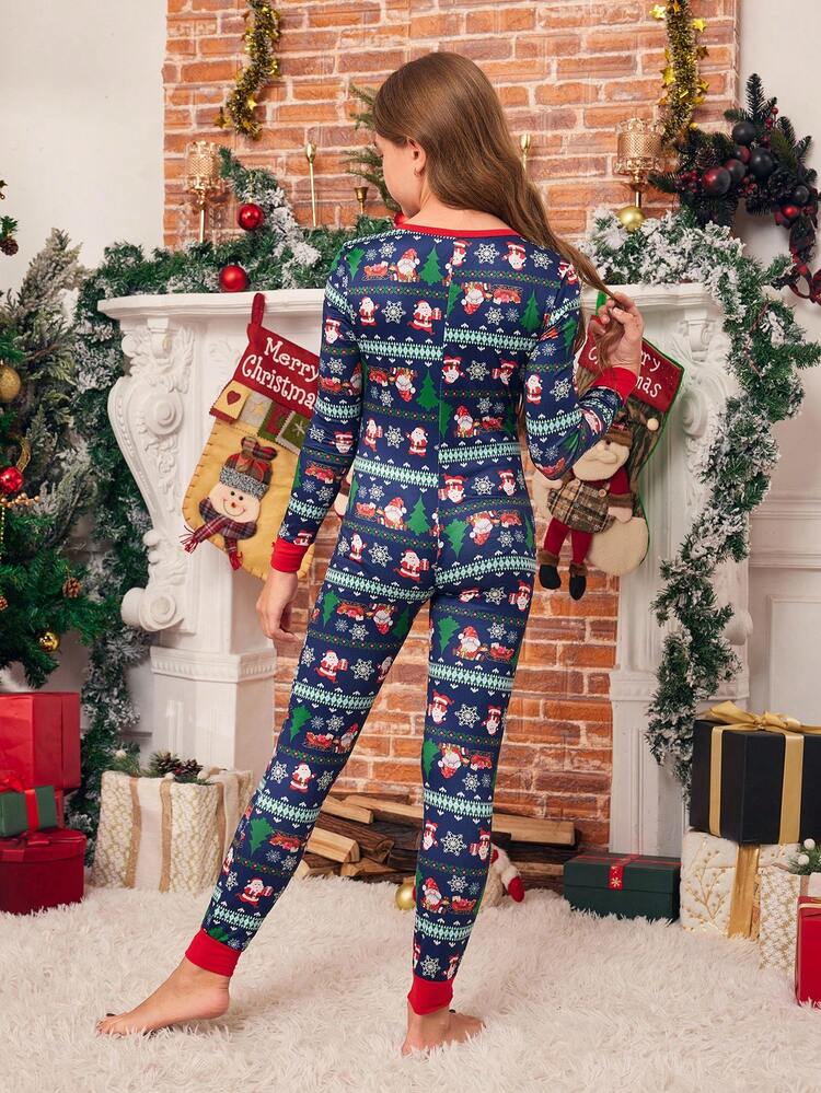 Mono de manga larga con cierre de cremallera, ajustado, con bloques de color y estampado festivo de Navidad para niño pequeño - Multicolor - Añade 2
