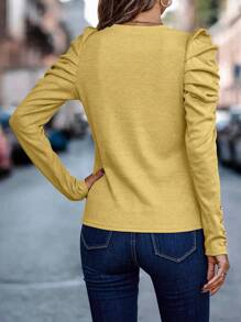 SHEIN Clasi Chất rắn Tay áo Áo thun - Màu vàng - Xem 2