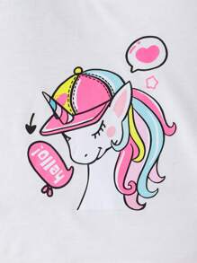 Baby Girl Whimsical Unicorn Print 2pcs Set - Casual Short Sleeve Top And Skirt, - Multicolor - View 5