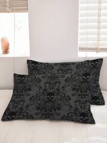 Juego de ropa de cama de 3 piezas con diseño de calavera, en estilo gótico barroco victoriano en negro y gris, 1 funda nórdica + 2 fundas de almohada, impresión de alta definición en tela de 100% poliéster, suave y cómodo, adecuado para dormitorio, dormitorio, camping, viaje - Multicolor - Ver 7