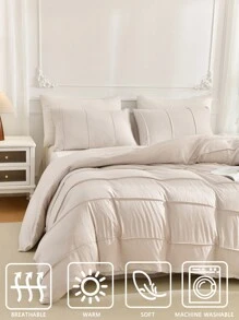 Ensemble de housse de couette beige taille twin, queen, king. Ensemble de literie style boho chic avec décoration de rayures ajourées. 3 pièces en microfibre super douce, 1 housse de couette avec fermeture éclair, 2 taies d'oreiller. Sans couette, cadeau idéal pour femmes et hommes