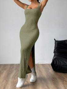 SHEIN Unity Đầm Maxi hở lưng gợi cảm cho nữ, trang phục mùa hè cho nữ - xanh quân đội - Xem 5