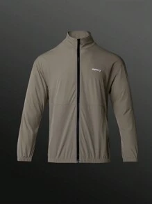 Coreblaze Boyfriend Style Men's Letter Print Zip-Up Casual Fitness Sports Jacket,Gym Clothes Zip Up Sports Jacket - Army Green - View 1
