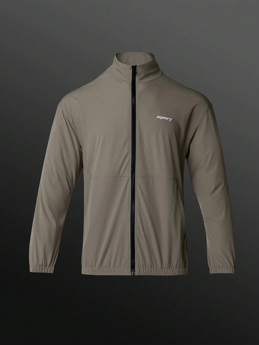 Coreblaze Boyfriend Style Men's Letter Print Zip-Up Casual Fitness Sports Jacket,Gym Clothes Zip Up Sports Jacket - Army Green - View 1