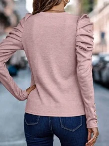 SHEIN Clasi Solid Gigot Sleeve Tee Fall Cloth For Women