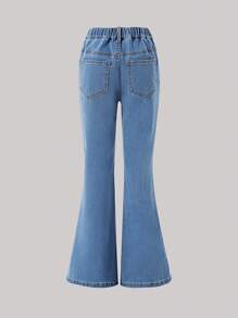 Tween Girls Fashionable Butterfly Print Flare Ripped Pants - Medium Wash - View 2