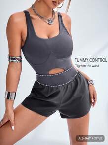 Innovista 运动收腹提臀连体衣、女式网球服、瑜伽服、健身服、骑行服、氨纶镂空连体衣、灰色连体衣、带可拆卸罩杯、女式连体裤、连体裤、女式网球服 - 深灰色 - 查看 2