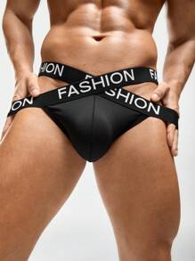 Men's Letter Knitted Waistband Hollow Out Sexy Briefs