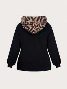 Slaydiva 加大码印花抽绳卫衣 - 黑色 - 查看 2