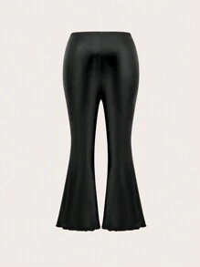 Slaydiva Plus High Waist PU Leather Flare Leg Pants - Black - View 2
