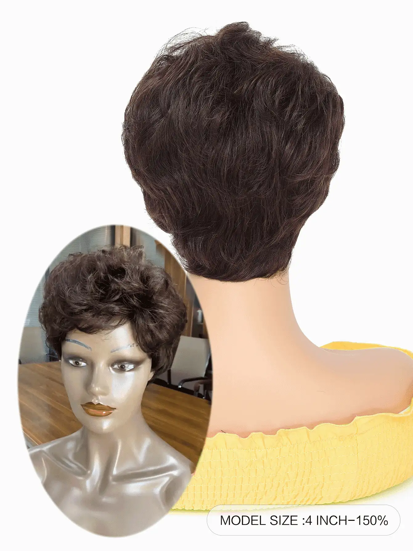 Short Machine Made Bang Wig, Color 2# Pixie Wig Chocolate Brown None Lace Wig With Fringe, Natural Layered Wigs Human Hair Wear And Go - S2 - View 2