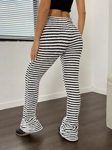 SHEIN Unity Casual Striped Sweater Pants Set - Black and White - View 2