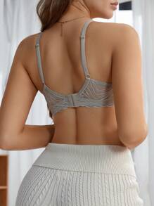 SHEIN Women Lace Wireless Bra, Textured Insert, Lingerie - Apricot - View 2