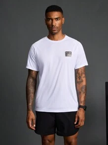 Coreblaze Boyfriend Style Men's Letter Printed Crew Neck Short Sleeve Casual Gym Workout T-Shirt,Gym Clothes - Khaki - View 6