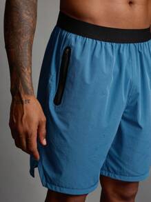 Gym Rark Boyfriend Style Men's Zipper Pocket Contrast Color Elastic Waist Loose Sports Shorts Sweat Pants - Teal Blue - View 8