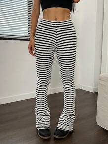 SHEIN Unity Casual Striped Sweater Pants Set - Black and White - View 1