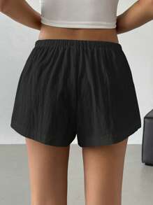 SHEIN EZwear Women's Solid Color High Waist Drawstring Loose Casual Shorts