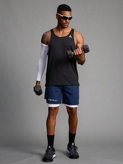 Manfinity Sport Polished Boyfriend Style Men's Casual Contrast Color Letter Printed Simple Sport Shorts