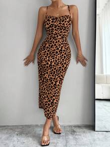 Chiquease Váy yếm họa tiết da báo hở lưng gợi cảm mùa hè - Màu Khaki - Xem 6