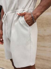 Manfinity Homme Plus Size Men's Casual Solid Color Drawstring Waist Romper