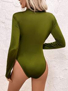 SHEIN Clasi Bộ đồ liền thân cổ bẻ xếp ly giản dị cho nữ, Xuân Thu - màu xanh lá - Xem 3