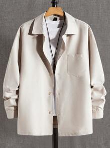 Manfinity VCAY 秋季男士宽松休闲落肩翻领夹克 - 杏色 - 查看 1