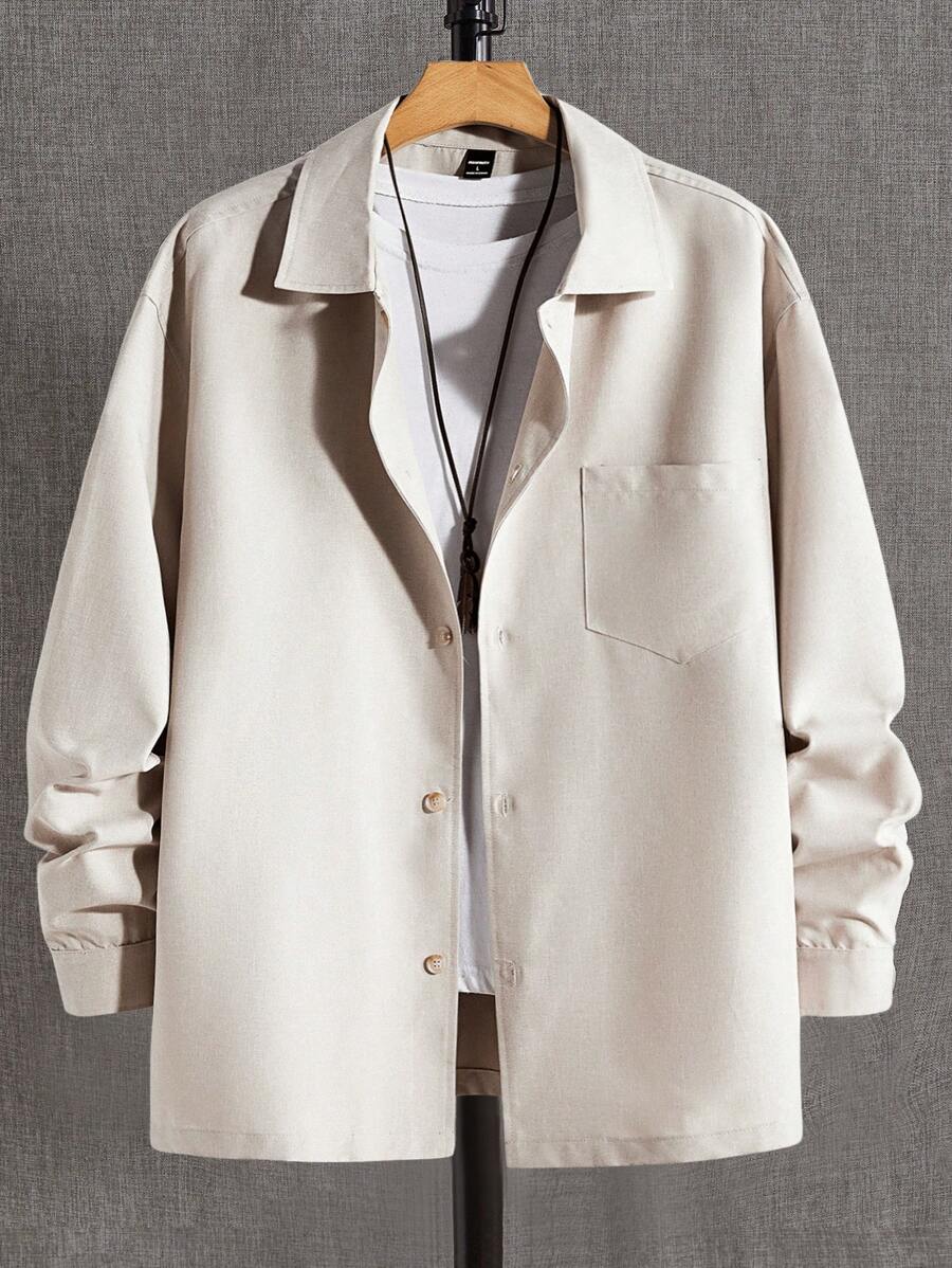 Manfinity VCAY 秋季男士宽松休闲落肩翻领夹克 - 杏色 - 查看 1