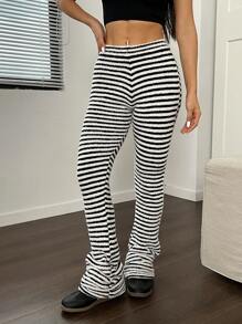 SHEIN Unity Casual Striped Sweater Pants Set - Black and White - View 6