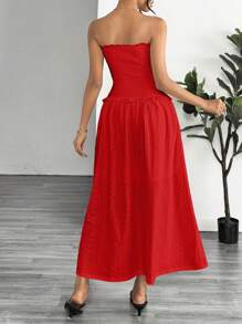SHEIN Essnce Robe ample boho décontractée pour femmes, à plissage, sans bretelles, pour l'été, robe longue