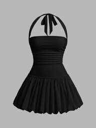 SHEIN EZwear Valentine Day Women's Halter Backless Allover Print Casual Mini Dress,Summer Dresses For Women