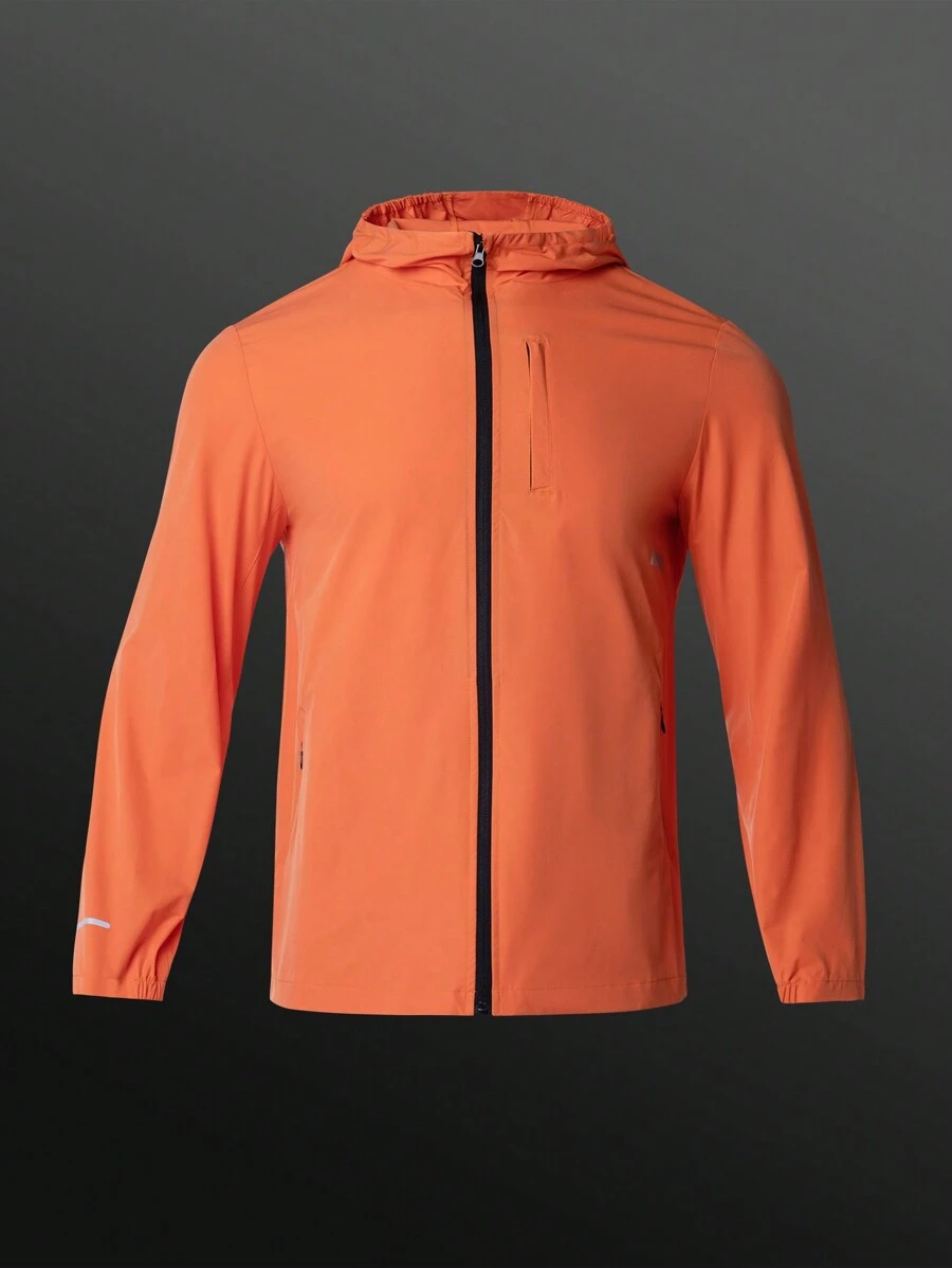 Manfinity Sport Corelite Chaqueta deportiva casual con capucha y estampado de letras de estilo novio, de manga larga, para primavera y otoño, chaqueta deportiva de manga larga naranja - Naranja Coral - Ver 1