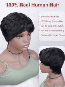 Korte Pixie Cut Wig Menselijk Haar Goedkoop Natuurlijke Golven Lijmloos Aan te Brengen & Te Gaan Menselijk Haar Pruiken Voor Vrouwen Dagelijks Gebruik Machinaal Gemaakt Natuurlijke Zwarte Kleur