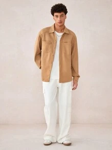 Chaqueta casual de manga larga con cuello alto y corte holgado para hombre, adecuada para otoño e invierno