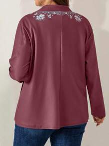 EMERY ROSE Jaket Musim Gugur Wanita Ukuran Besar Motif Bunga Biru - Burgundy - View 3