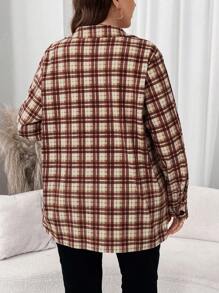 SHEIN LUNE Veste décontractée à manches longues, poches utilitaires, à carreaux, ample, pour femmes, tailles grandes, pour le printemps et l'automne, pour le port quotidien, les vacances de Thanksgiving - Multicolore - Voir 2