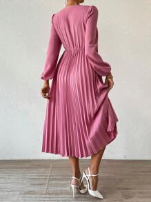 Chiquease Vestido de manga farol con cuello en V, plisado y retorcido, para primavera/otoño