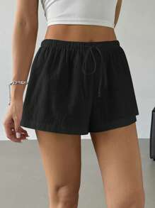 SHEIN EZwear Women's Solid Color High Waist Drawstring Loose Casual Shorts