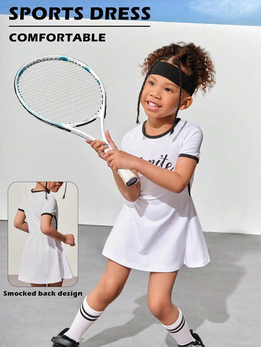 SHEIN Fete Vintage Font Letter Print Rochie Sport Pentru Yoga, Tenis, Badminton, Golf