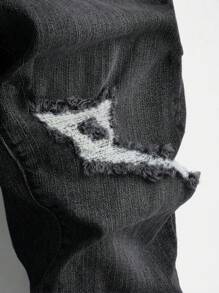 2pcs/Set Ripped Distressed Denim Outfit For Tween Boys - Casual Jeans & Top, School, Campus, College Chic Outfits For Autumn/Winter