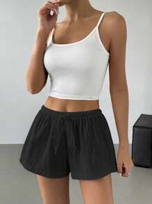 SHEIN EZwear Women's Solid Color High Waist Drawstring Loose Casual Shorts