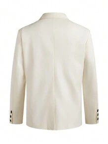 Manfinity Mode 2pcs Men's Plus Size Solid Color Long Sleeve Side Button Design Blazer And Pants Daily Office Suit Set