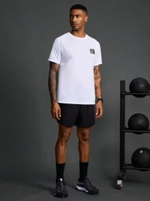 Coreblaze Boyfriend Style Men's Letter Printed Crew Neck Short Sleeve Casual Gym Workout T-Shirt,Gym Clothes - Khaki - View 3